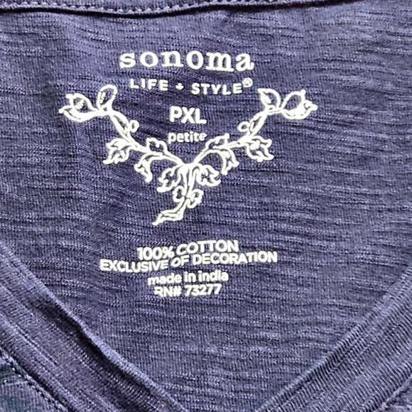 Navy Blue Top with Teal Butterflies Short Sleeve T-Shirt Women's Petite XL - Picture 4 of 10